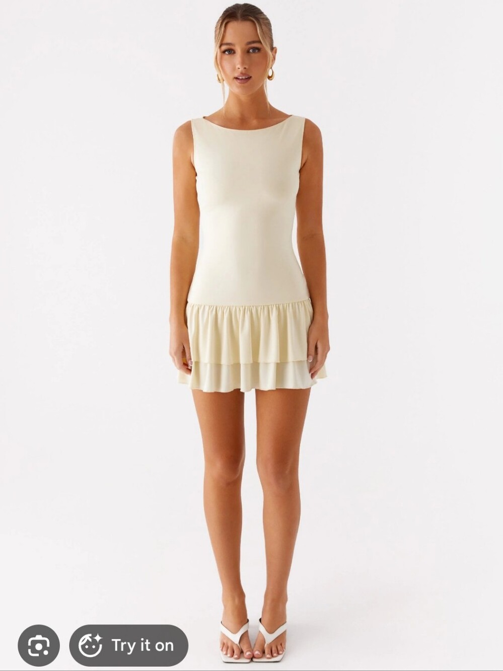 Peppermayo Cream Ruffle-Hem Mini Dress